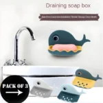 Pack Of 3 Fish-Shaped Double-Layer Adhesive Waterproof Soap Bar Holder Stand Rack For Bathroom, Shower, And Kitchen Walls - Image 2