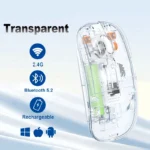 Transparent Dual-Mode Wireless Bluetooth 5.2 Mouse Rechargeable Silent Click Mouse with 3-Level DPI, Type-C Charging and Battery Display for Laptop, MacBook, PC - Image 5