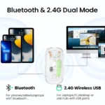 Transparent Dual-Mode Wireless Bluetooth 5.2 Mouse Rechargeable Silent Click Mouse with 3-Level DPI, Type-C Charging and Battery Display for Laptop, MacBook, PC - Image 6